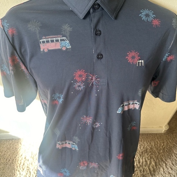 Men’s new size S small TravisMathew Firework Display Golf Polo Shirt blue red XL - Picture 5 of 11